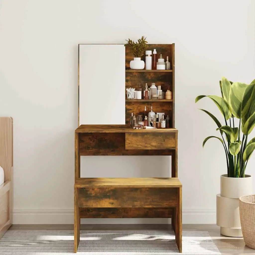 Dressing Table Engineered Wood Smoked Oak Brown with Mirror and Storage Drawer