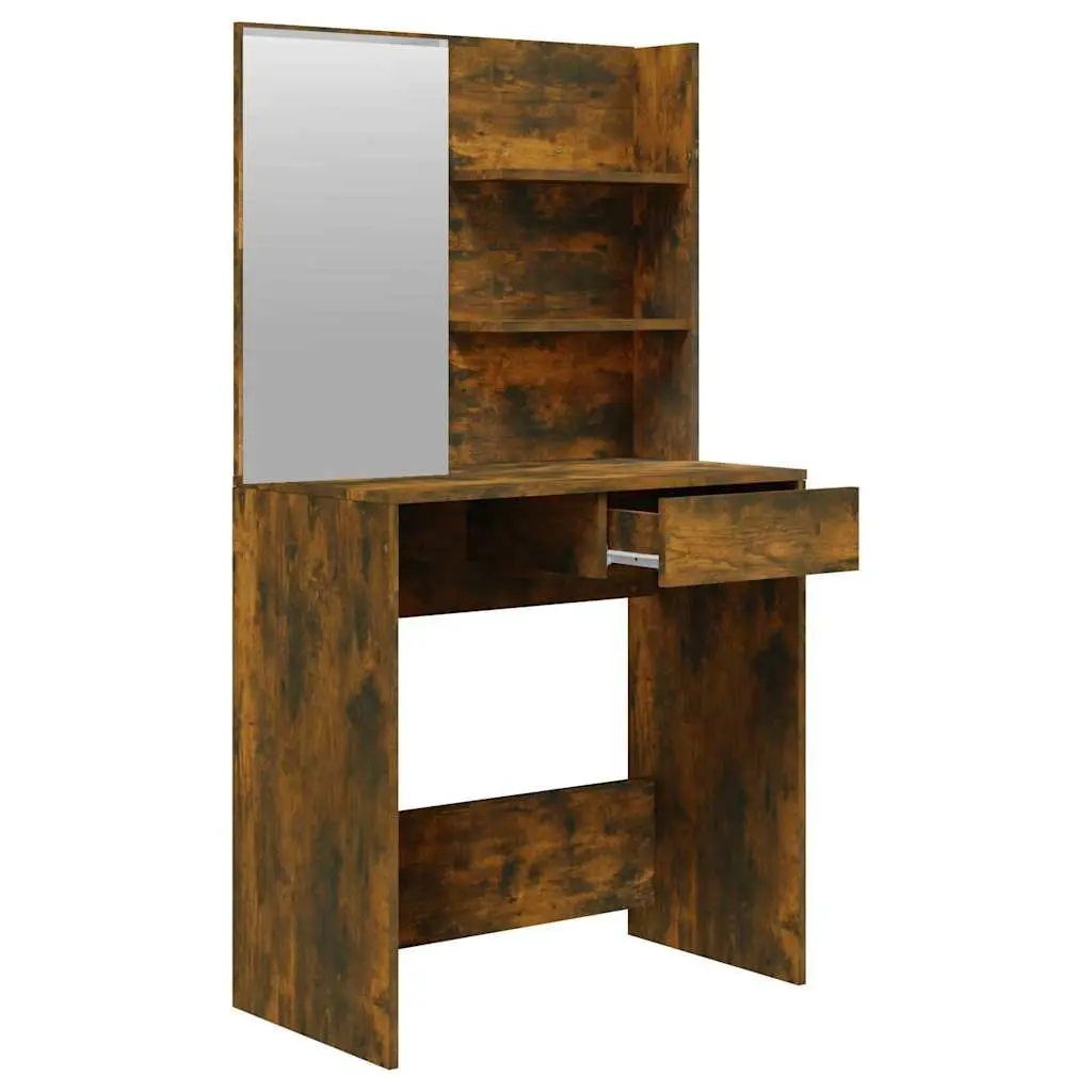 Dressing Table Engineered Wood Smoked Oak Brown with Mirror and Storage Drawer