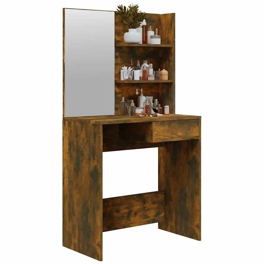 Dressing Table Engineered Wood Smoked Oak Brown with Mirror and Storage Drawer
