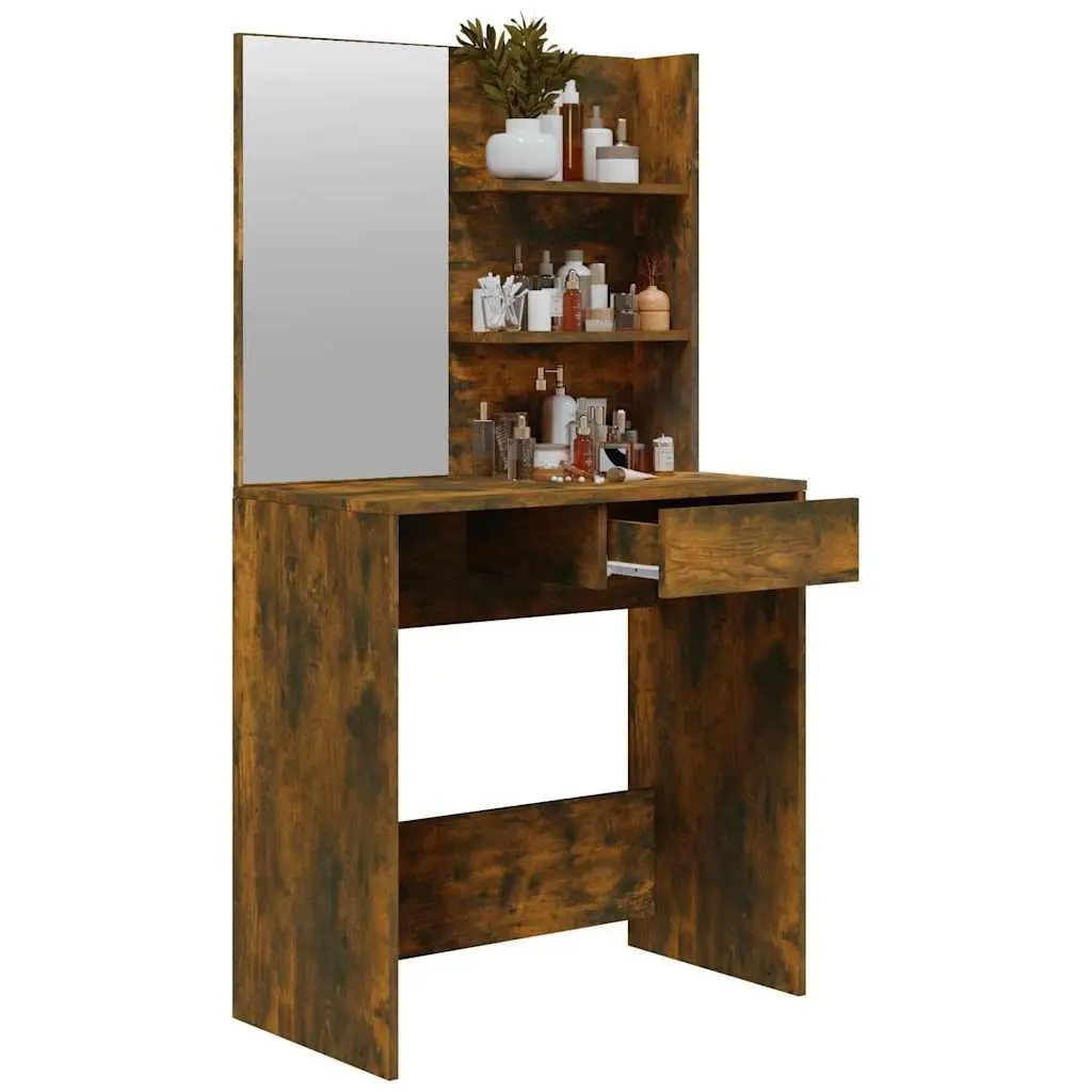 Dressing Table Engineered Wood Smoked Oak Brown with Mirror and Storage Drawer
