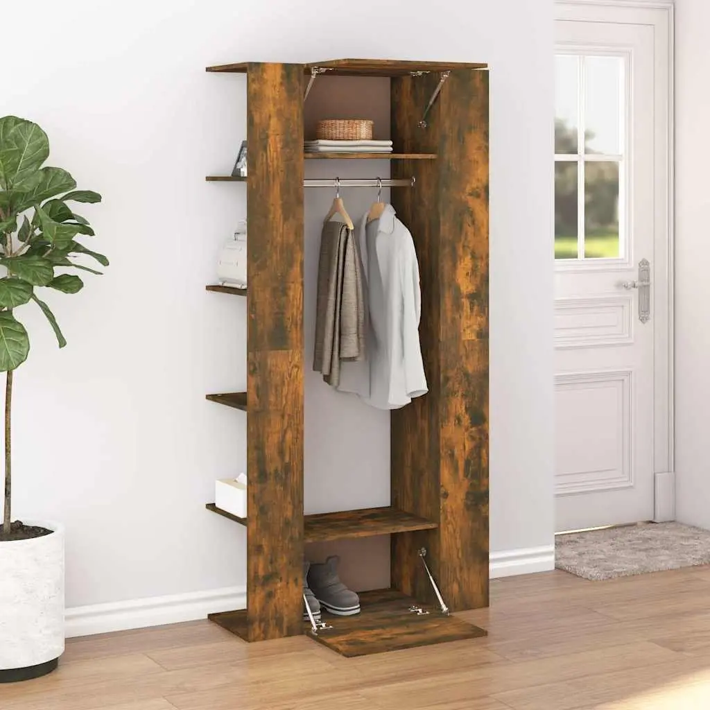 Hallway Cabinet Brown Engineered Wood Storage Unit Shelves Clothes Rail