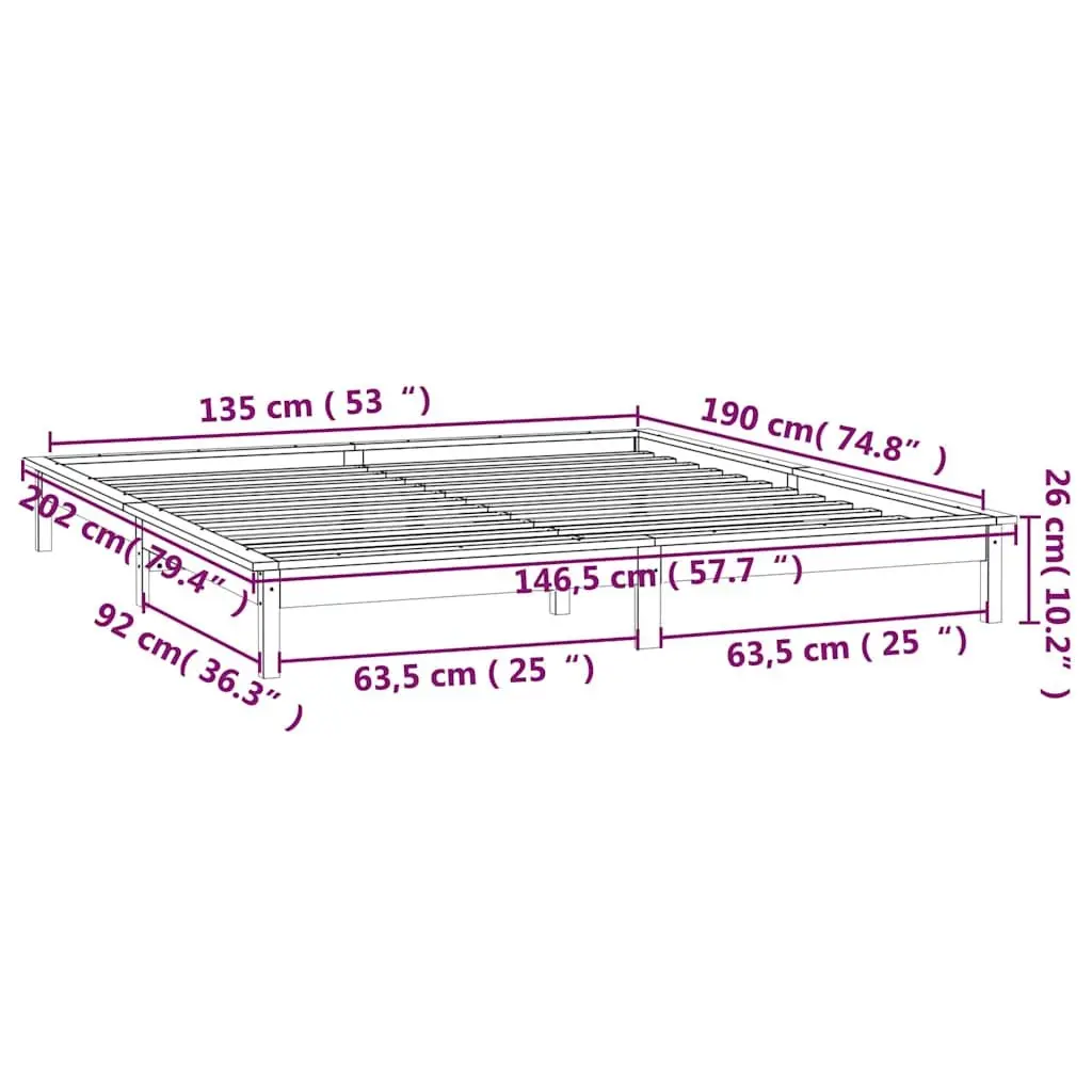 LED Bed Frame Solid Pine Wood Honey Brown 135x190 cm Bedroom Furniture