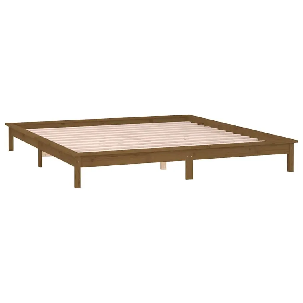 LED Bed Frame Solid Pine Wood Honey Brown 135x190 cm Bedroom Furniture
