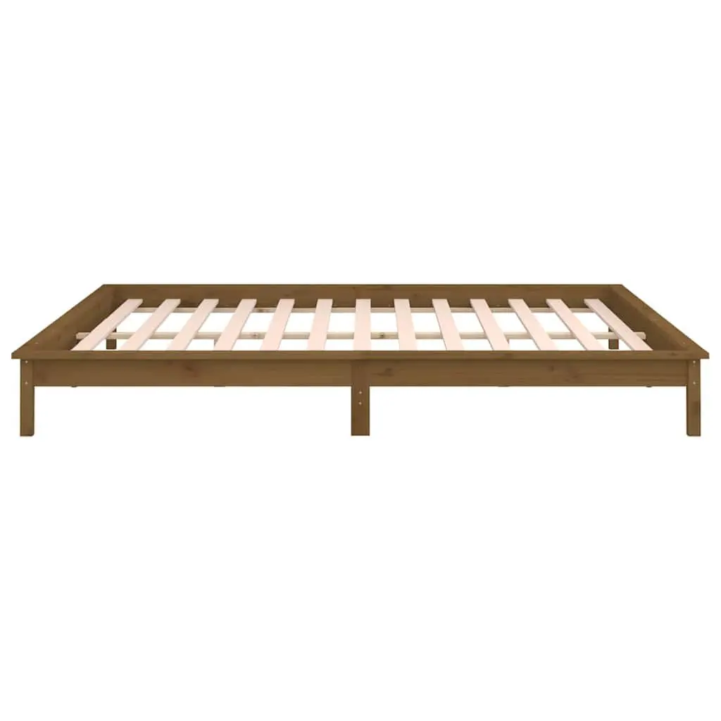 LED Bed Frame Solid Pine Wood Honey Brown 135x190 cm Bedroom Furniture