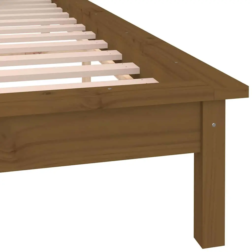 LED Bed Frame Solid Pine Wood Honey Brown 135x190 cm Bedroom Furniture