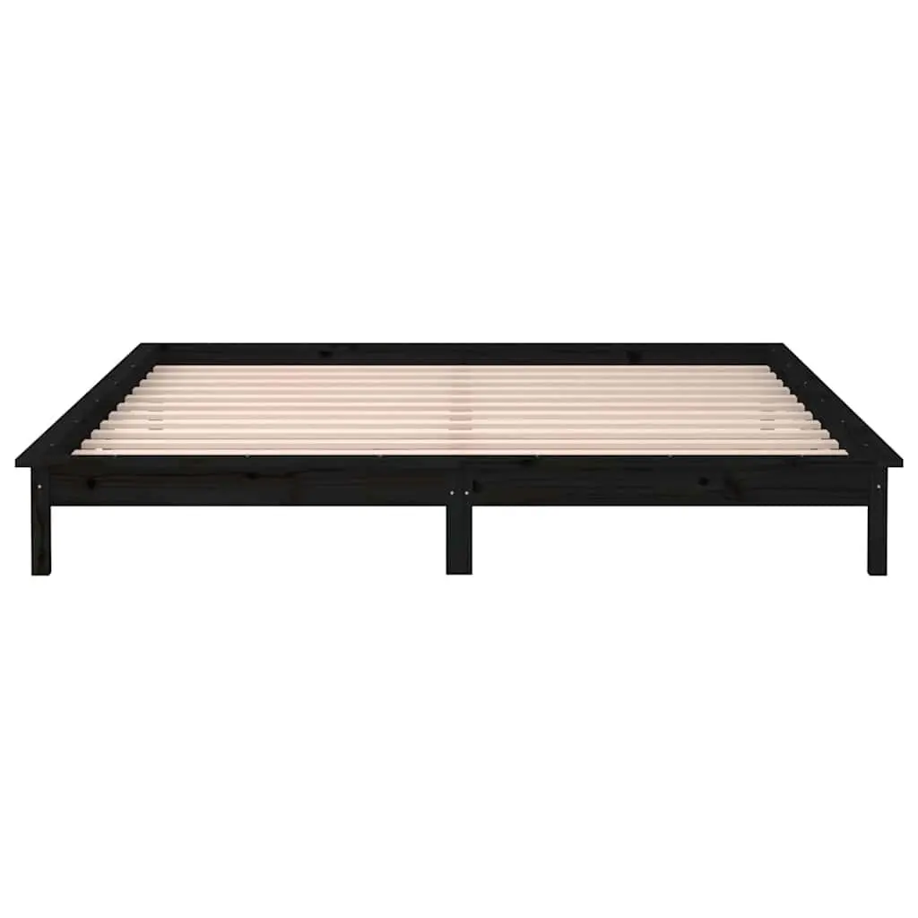 LED Bed Frame Solid Pine Wood 135x190 cm Black