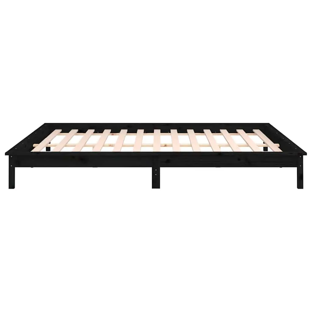 LED Bed Frame Solid Pine Wood 135x190 cm Black