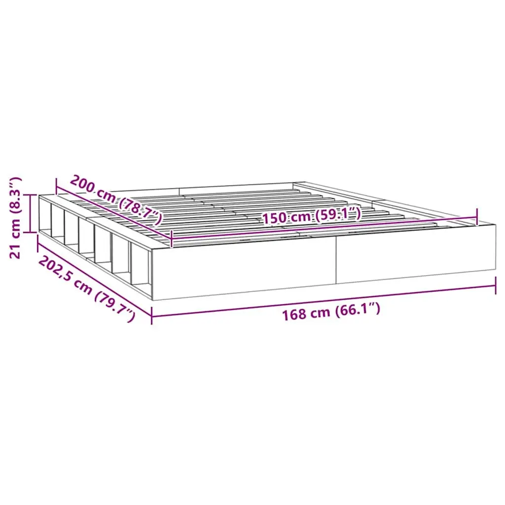 Bed Frame 150x200 cm Solid Pine Wood Slatted Base Brown Bedroom Furniture