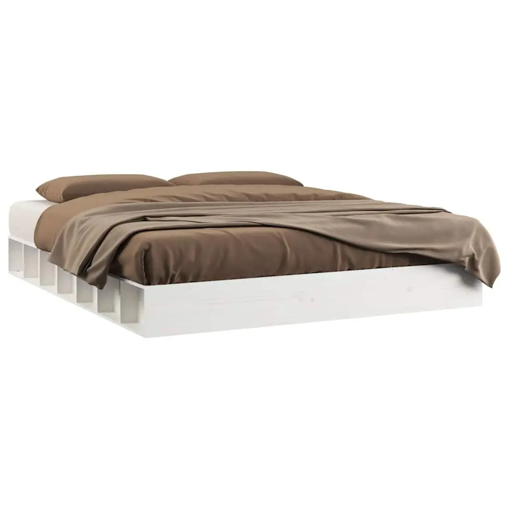 King Size Bed Frame White Solid Pine Wood Low Profile Slatted Base 150x200cm
