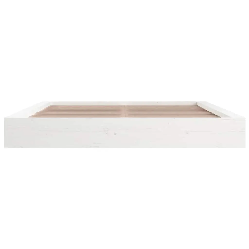 King Size Bed Frame White Solid Pine Wood Low Profile Slatted Base 150x200cm