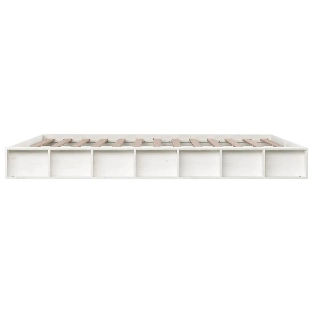 King Size Bed Frame White Solid Pine Wood Low Profile Slatted Base 150x200cm
