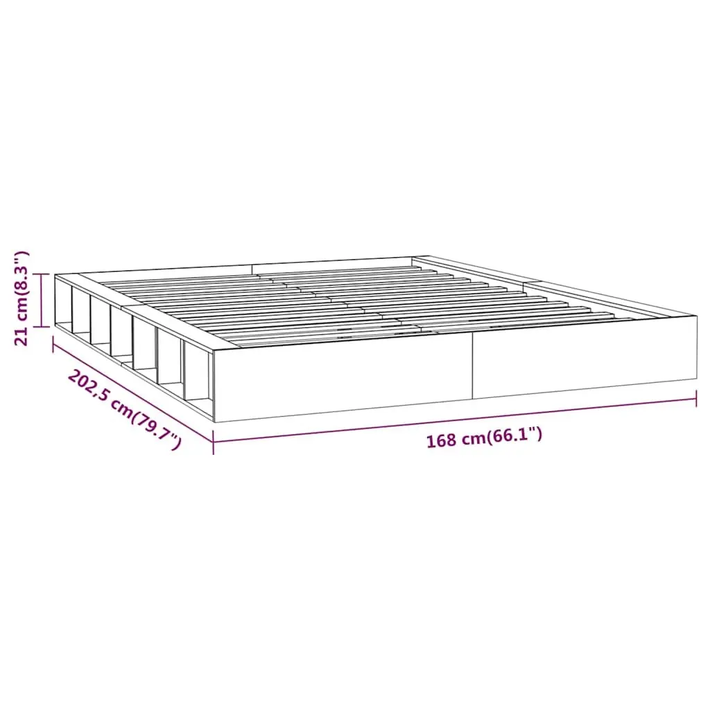 King Size Bed Frame White Solid Pine Wood Low Profile Slatted Base 150x200cm