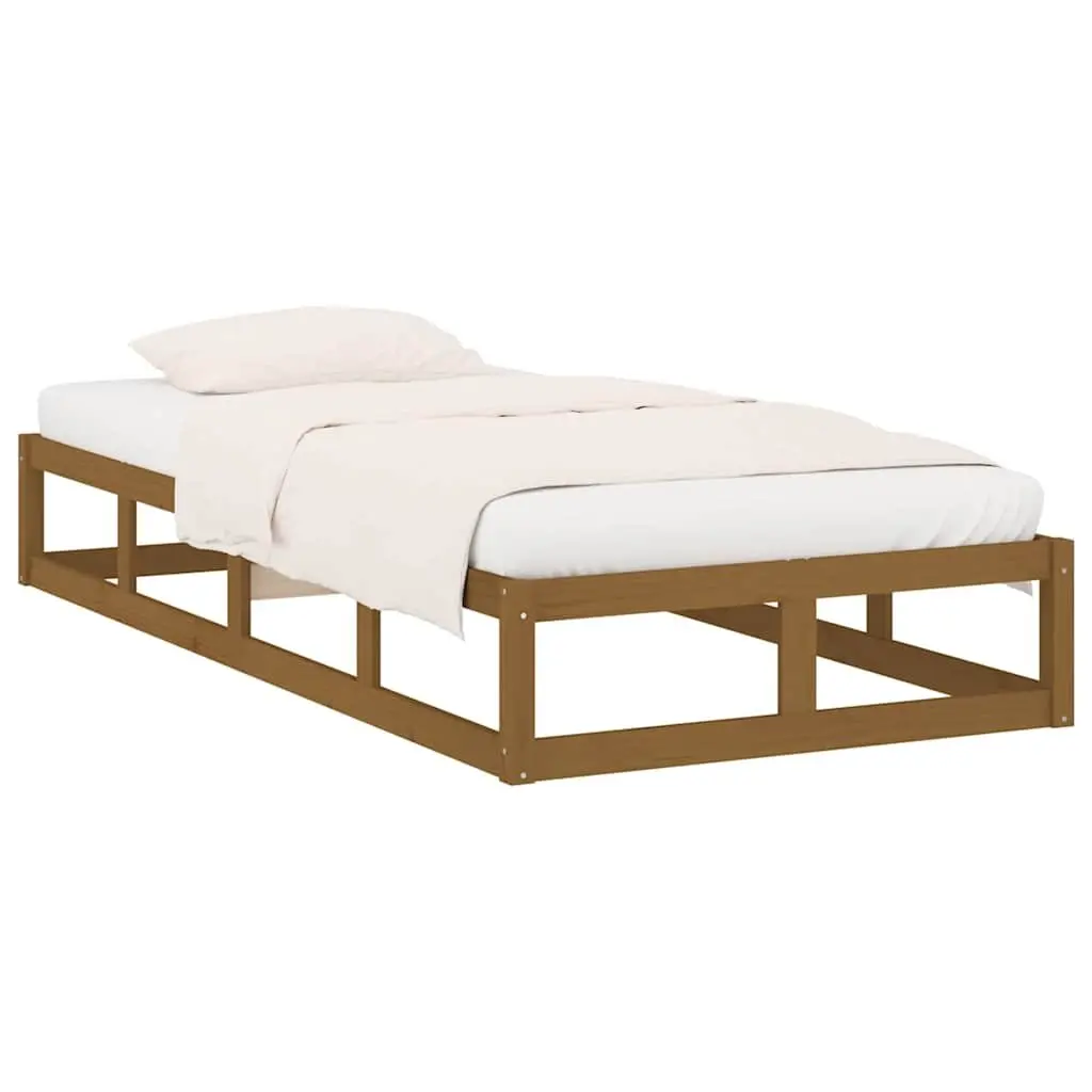 Single Bed Frame Brown 100x200 cm Solid Pine Wood with Plywood Slats for Bedroom Furniture