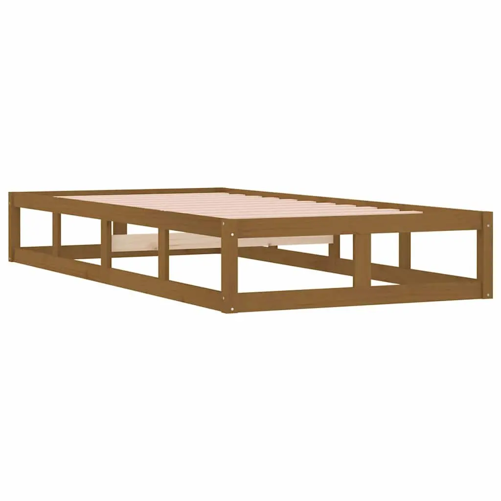 Single Bed Frame Brown 100x200 cm Solid Pine Wood with Plywood Slats for Bedroom Furniture