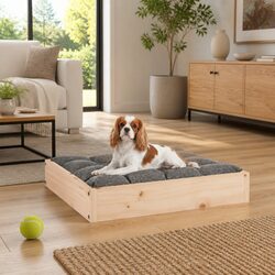 Dog Bed Wooden Frame Rectangular Pet Sleeping Sofa Minimalist Design Brown Pine