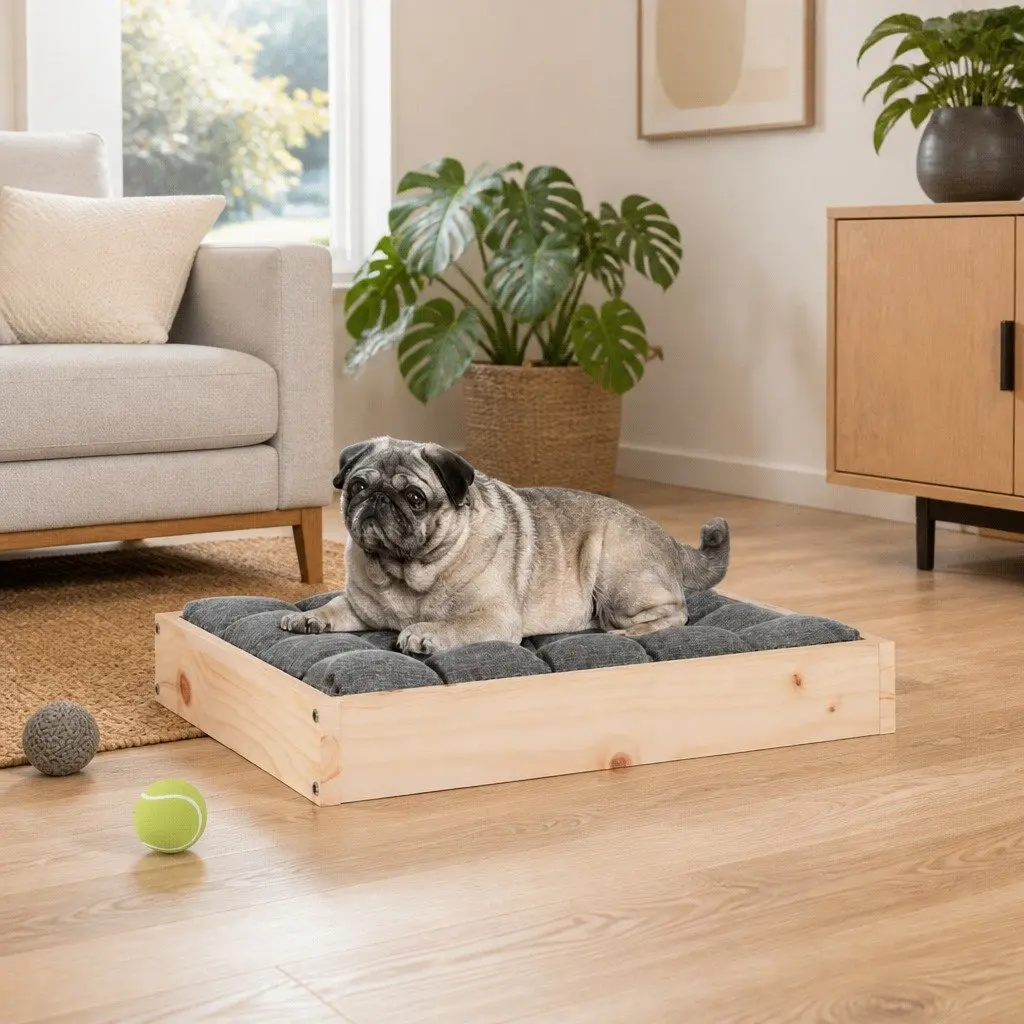 Dog Bed Solid Pine Wood Rectangular 61.5x49x9 cm Brown