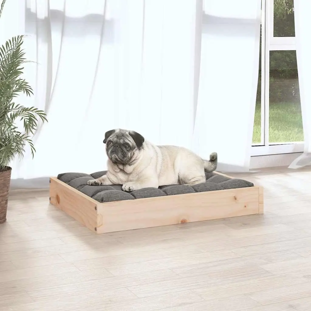Dog Bed Solid Pine Wood Rectangular 61.5x49x9 cm Brown