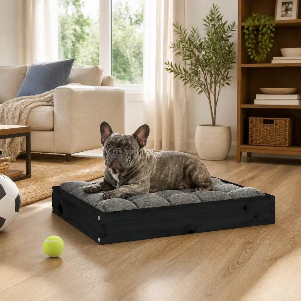 Dog Bed Wooden Frame Rectangular Black