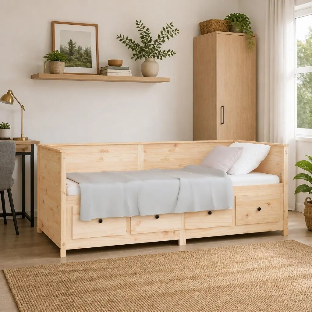 Day Bed Solid Pine Wood Frame 80x200 cm with Storage Drawers Brown