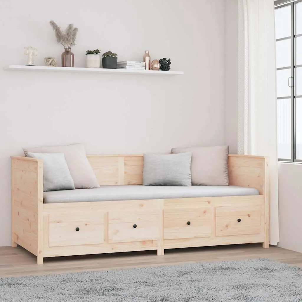Day Bed Solid Pine Wood Frame 80x200 cm with Storage Drawers Brown