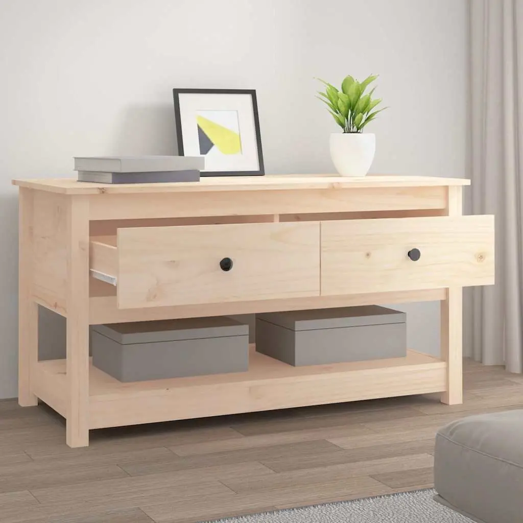Coffee Table Solid Pine Wood Brown 102x49x55cm with Storage Drawers Open Shelf