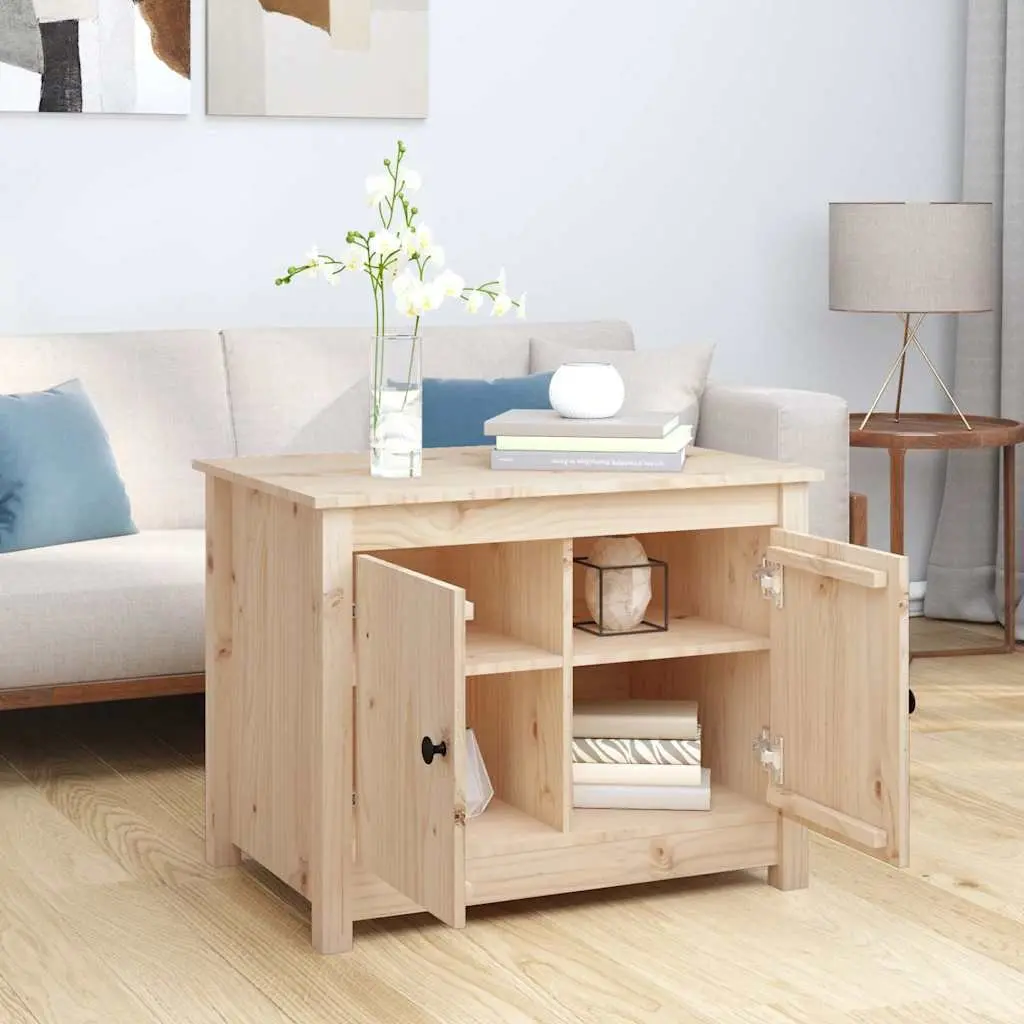 Coffee Table 71x49x55cm Solid Pine Wood Storage Compartments Brown Accent