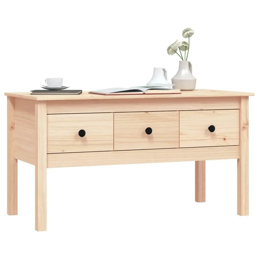 Solid Wood Pine Coffee Table 102x49x55cm Brown Storage Drawers Accent Furniture
