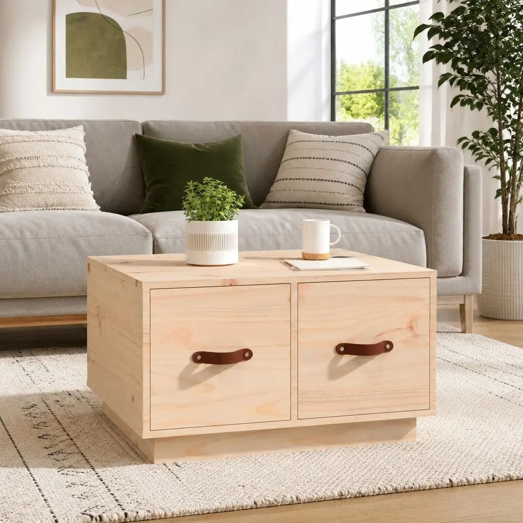 Coffee Table Solid Pine Wood Brown 60x53x35 cm with 2 Drawers for Living Room Storage