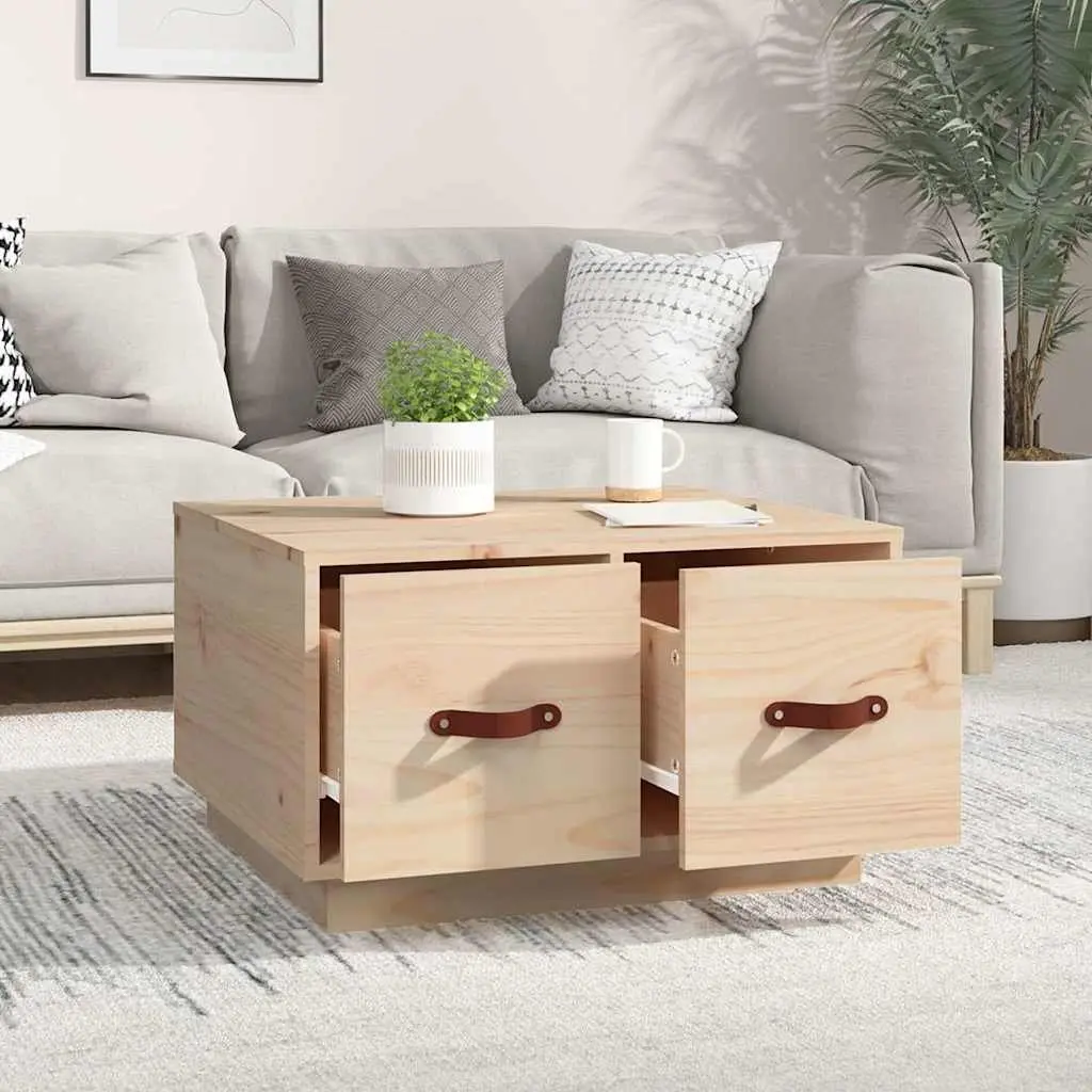 Coffee Table Solid Pine Wood Brown 60x53x35 cm with 2 Drawers for Living Room Storage