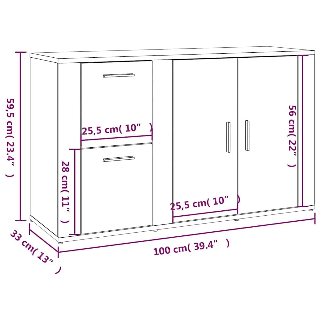 Sideboard Engineered Wood High Gloss White Storage Cabinet 100 x 33 x 59.5 cm