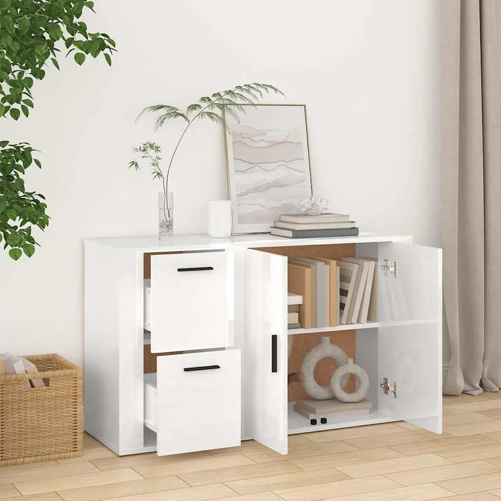 Sideboard Engineered Wood High Gloss White Storage Cabinet 100 x 33 x 59.5 cm