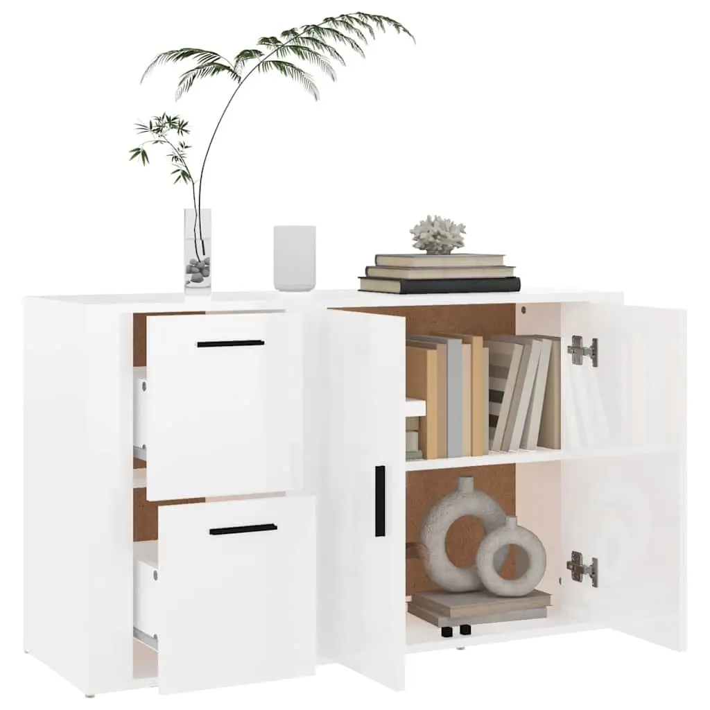 Sideboard Engineered Wood High Gloss White Storage Cabinet 100 x 33 x 59.5 cm
