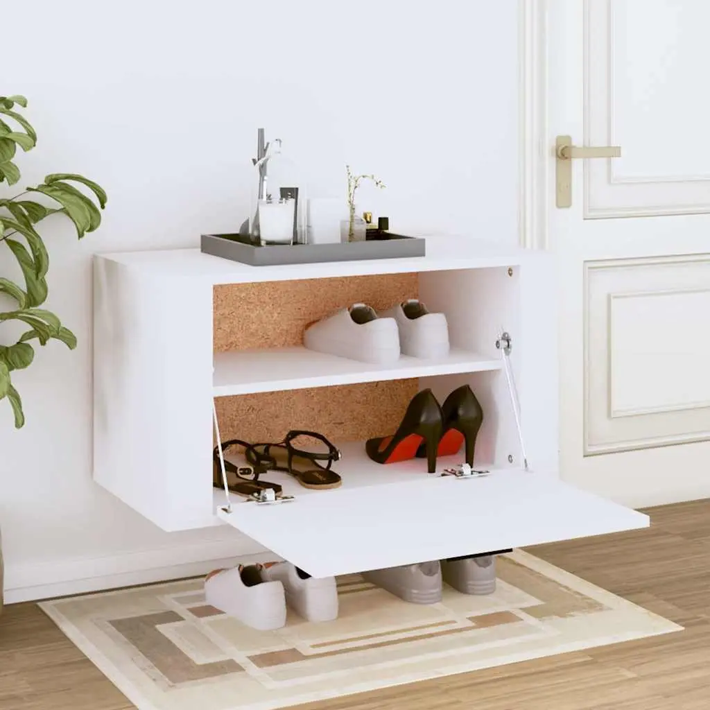 Shoe Cabinet Wall-Mounted Engineered Wood White 70x35x38cm Organiser