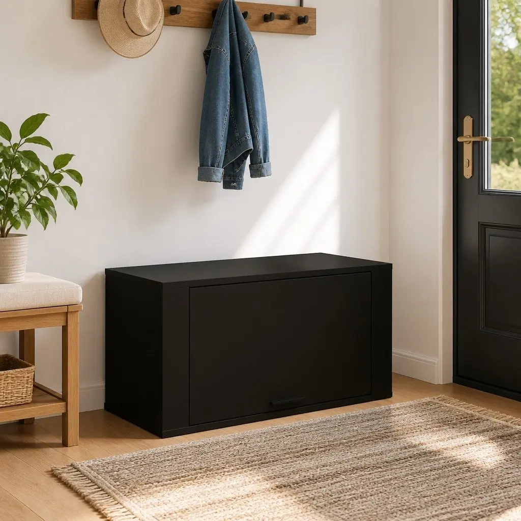 Shoe Cabinet Wall-mounted Engineered Wood Black 70x35x38cm Space Saving Storage