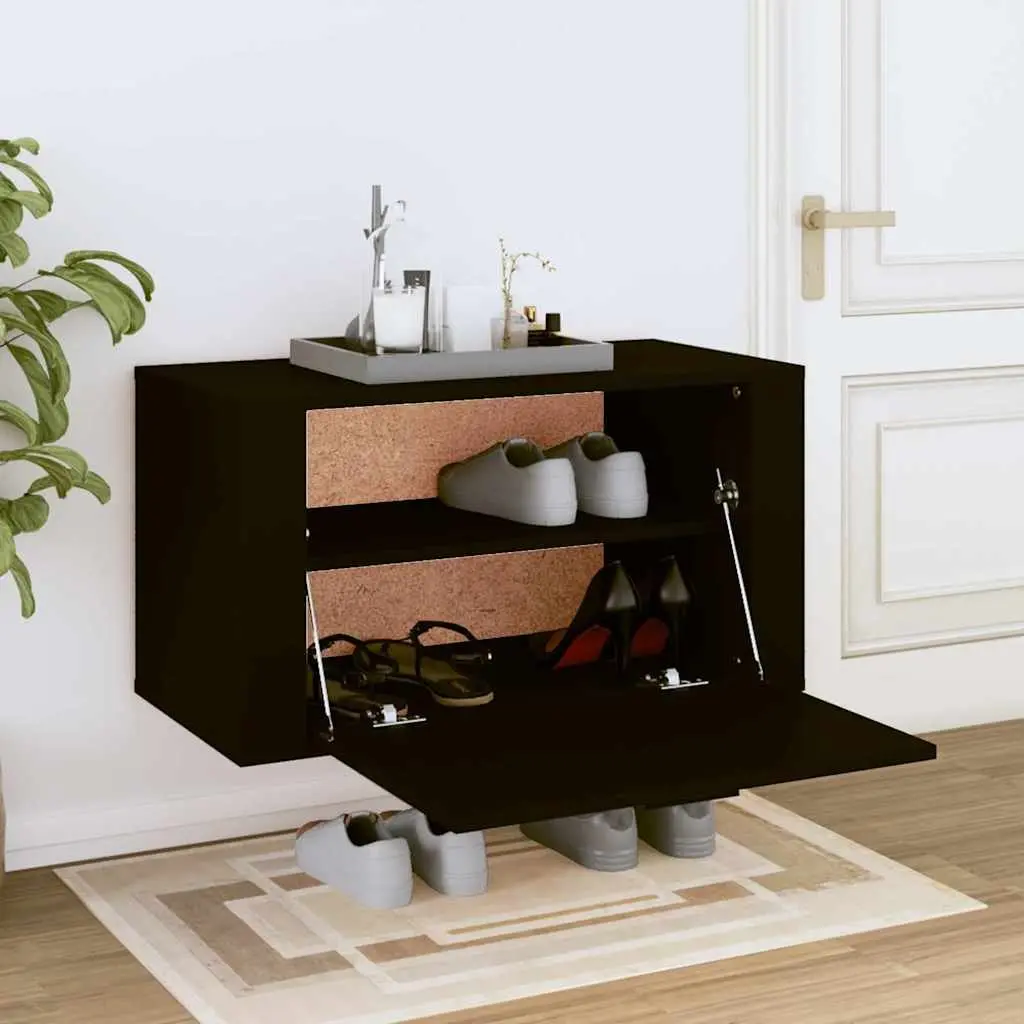 Shoe Cabinet Wall-mounted Engineered Wood Black 70x35x38cm Space Saving Storage