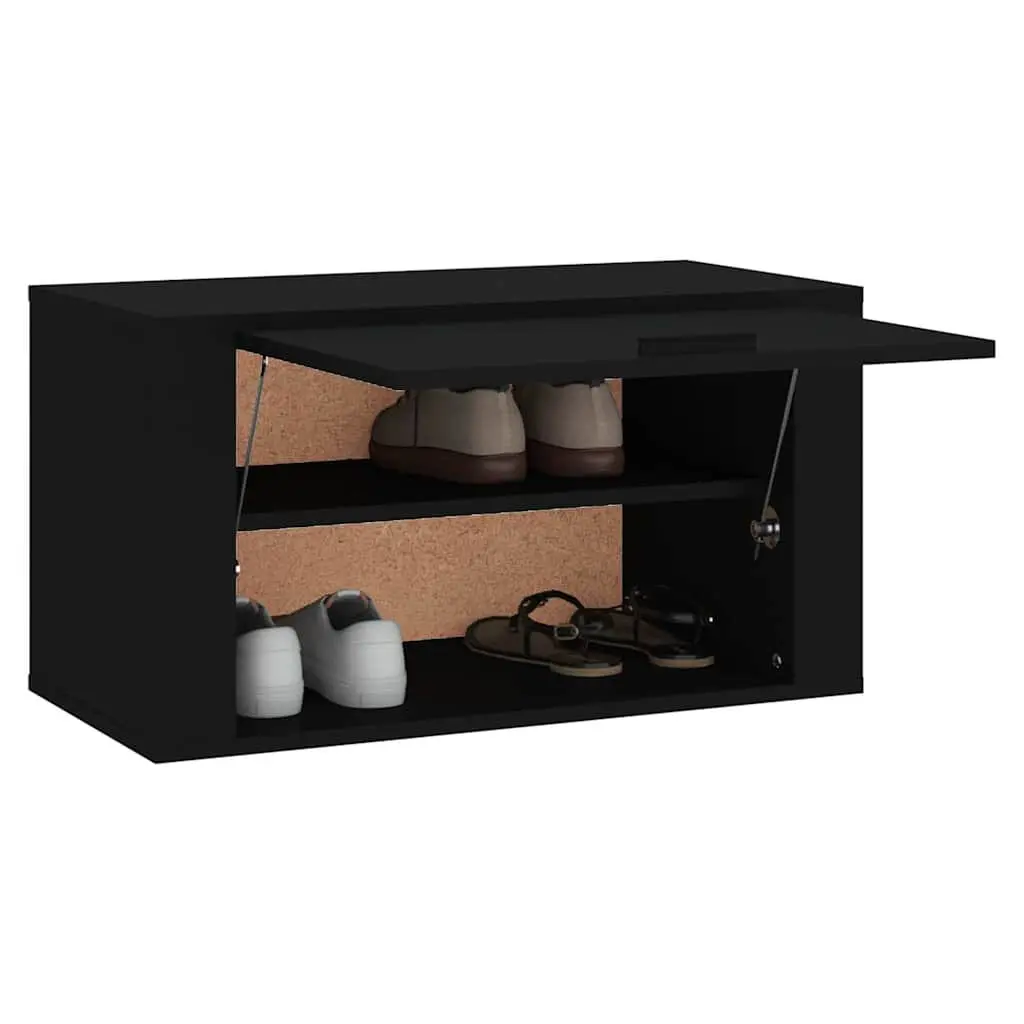 Shoe Cabinet Wall-mounted Engineered Wood Black 70x35x38cm Space Saving Storage