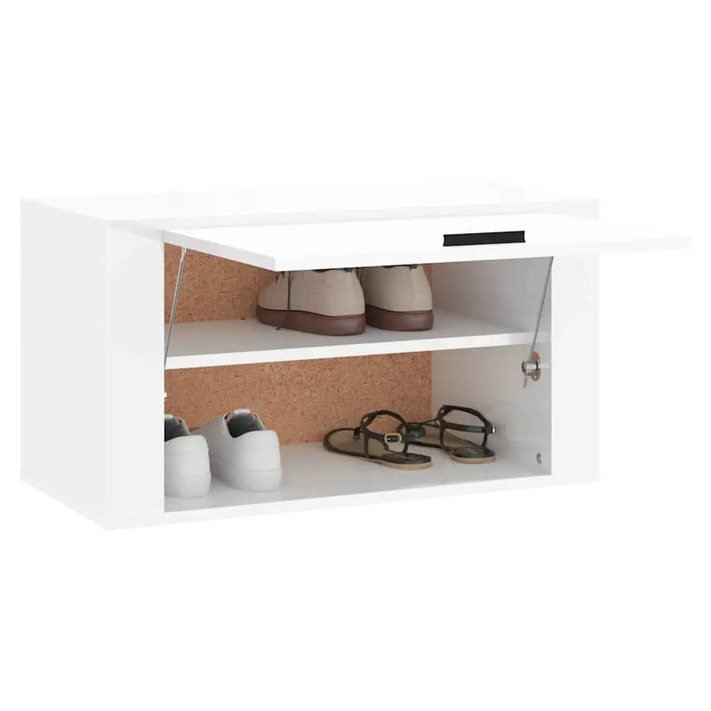 Wall-Mounted Shoe Cabinet White Gloss Storage Organiser 70x35x38cm Engineered