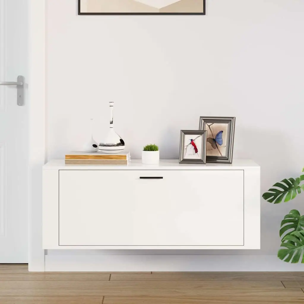 Wall Mounted Shoe Cabinet Engineered Wood 100x35x38 cm White High Gloss