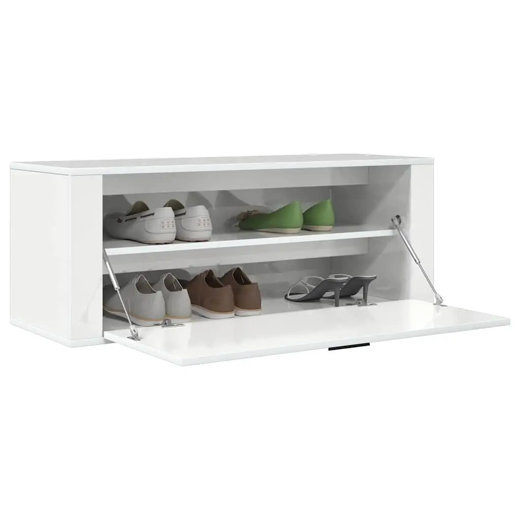 Wall Mounted Shoe Cabinet Engineered Wood 100x35x38 cm White High Gloss