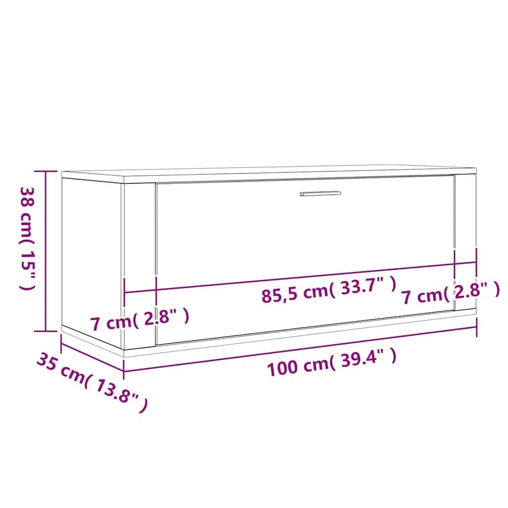 Wall Shoe Cabinet Engineered Wood 100 x 35 x 38 cm Grey Compact Storage Organiser Drop-Down Door