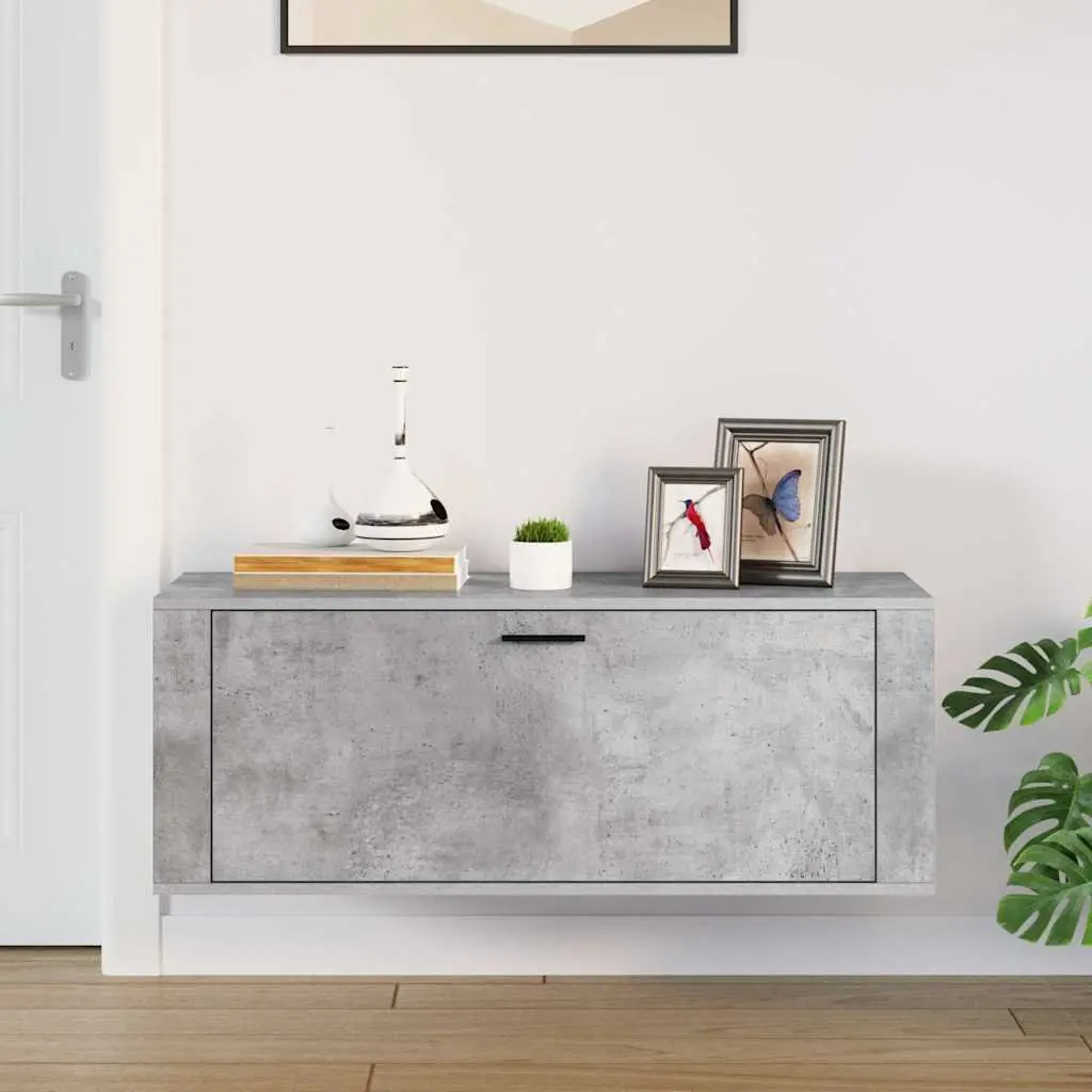 Wall Shoe Cabinet Engineered Wood 100 x 35 x 38 cm Grey Compact Storage Organiser Drop-Down Door