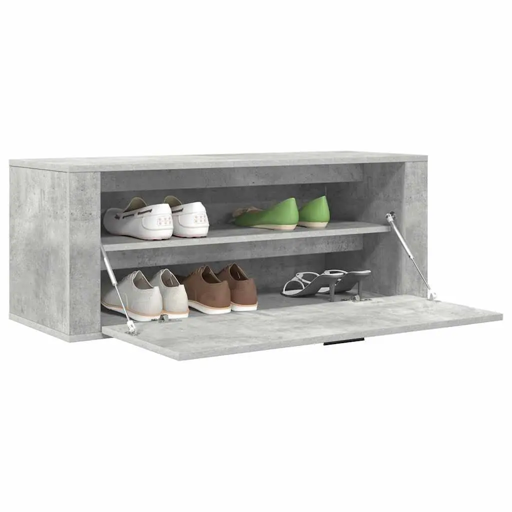Wall Shoe Cabinet Engineered Wood 100 x 35 x 38 cm Grey Compact Storage Organiser Drop-Down Door