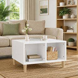 Coffee Table White 60x50x36.5 cm with 4 Open Storage Compartments Accent Side