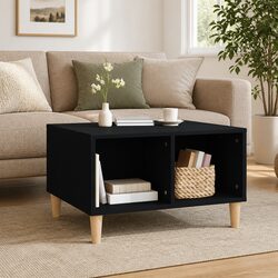 Coffee Table Black Scandinavian Style Storage Open Compartments Engineered Wood