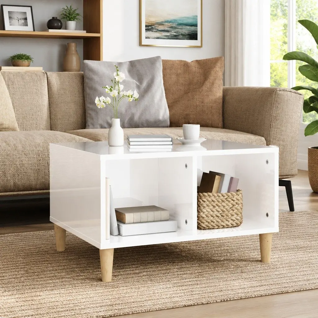 Coffee Table Engineered Wood High Gloss 60x50x36.5 cm White