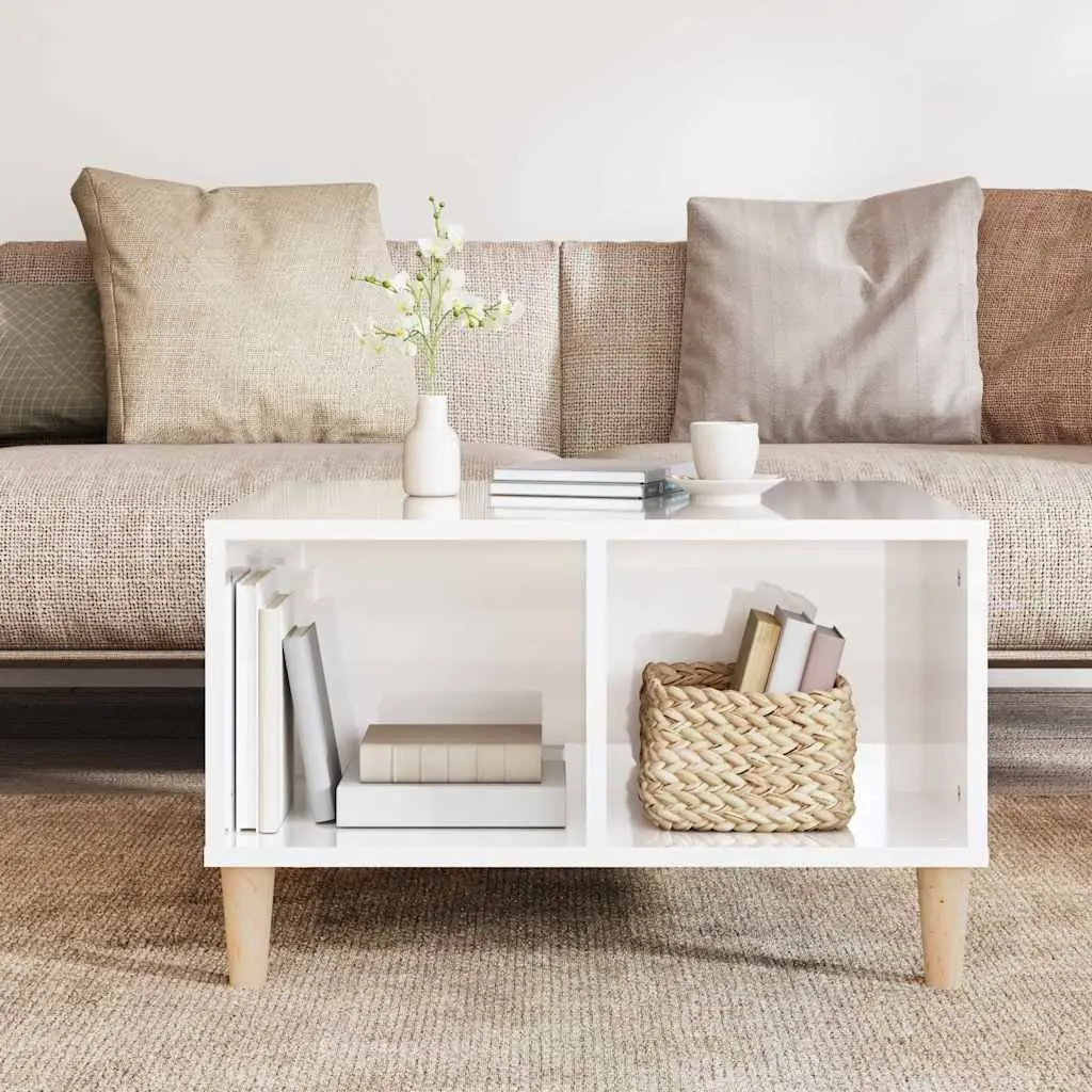 Coffee Table Engineered Wood High Gloss 60x50x36.5 cm White