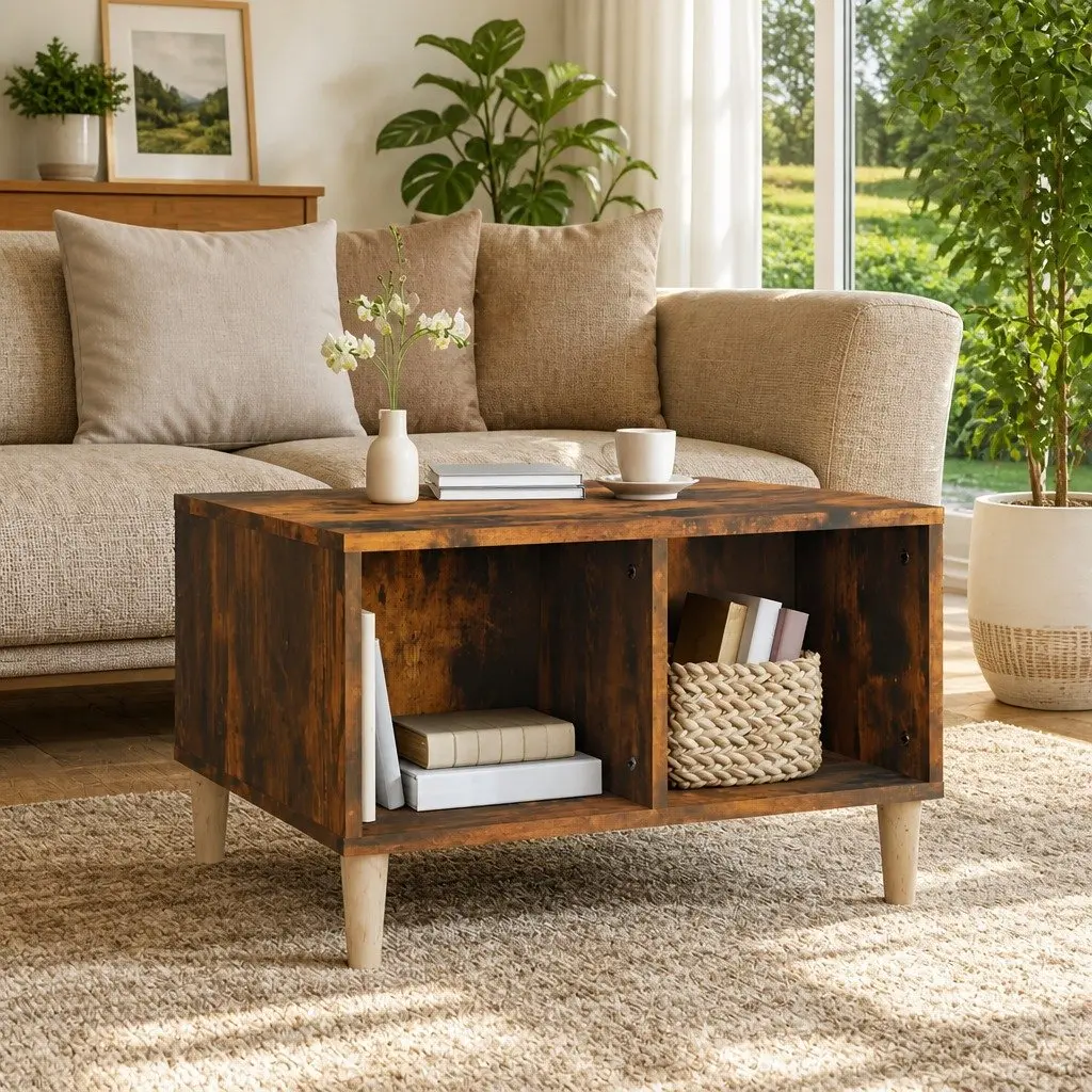 Coffee Table Engineered Wood 60 x 50 x 36.5 cm Brown Smoked Oak Scandinavian Style