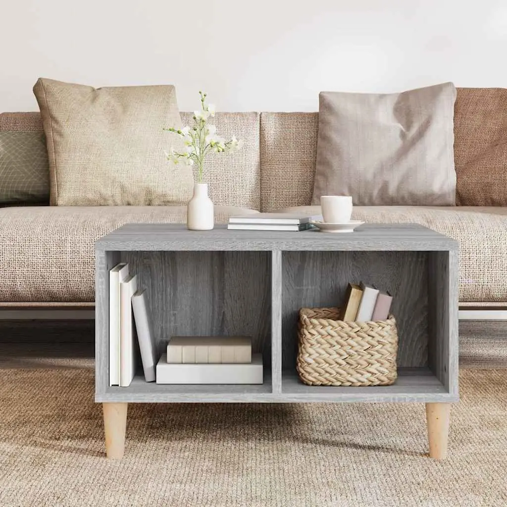 Grey Coffee Table with Storage Compartments Open Shelving Side Table Living Room