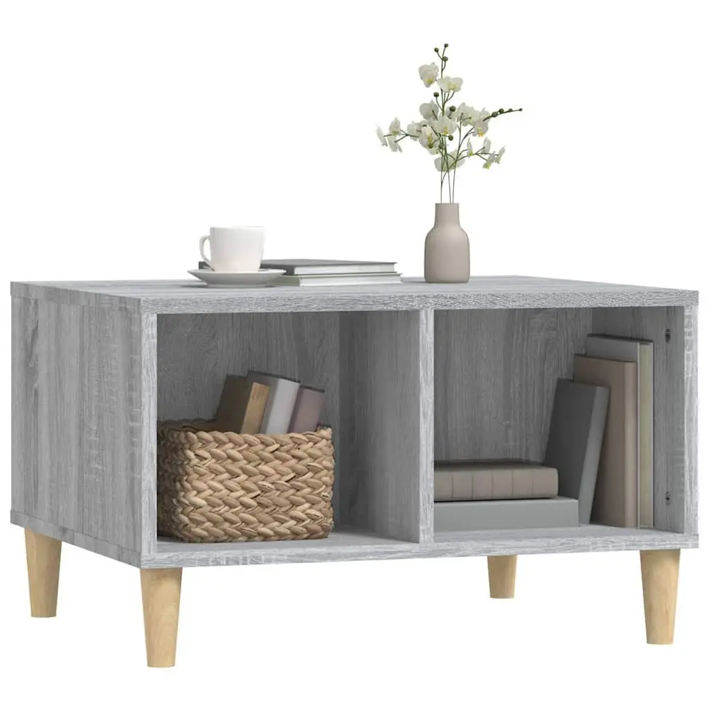 Grey Coffee Table with Storage Compartments Open Shelving Side Table Living Room