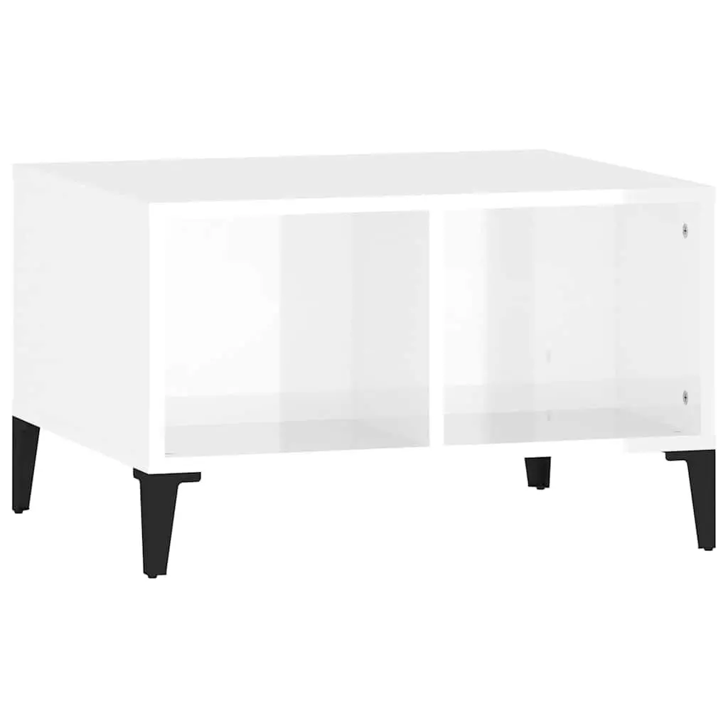Coffee Table Engineered Wood High Gloss White 60x50x36.5 cm Open Storage Compartments